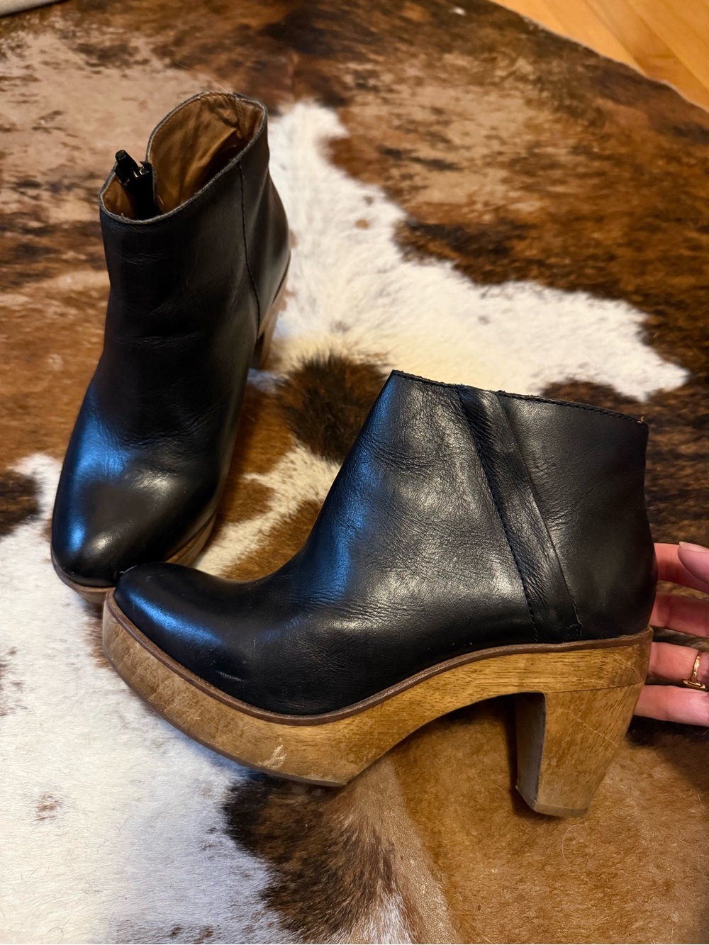 Kelsi Dagger Black Leather Platform Ankle Booties